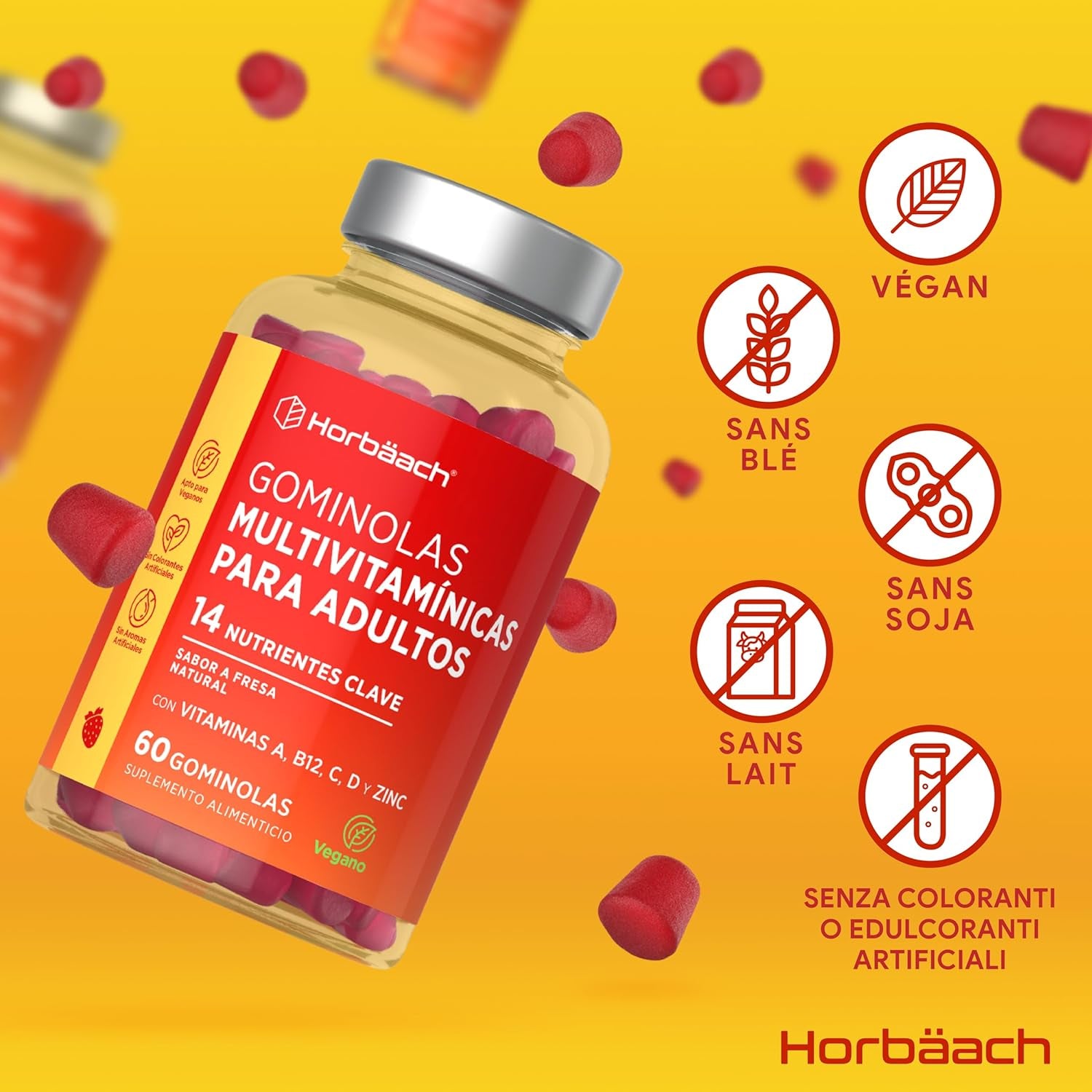 Gominolas Multivitaminas Y Minerales con Vitamina A, B12, C, D Y Zinc |